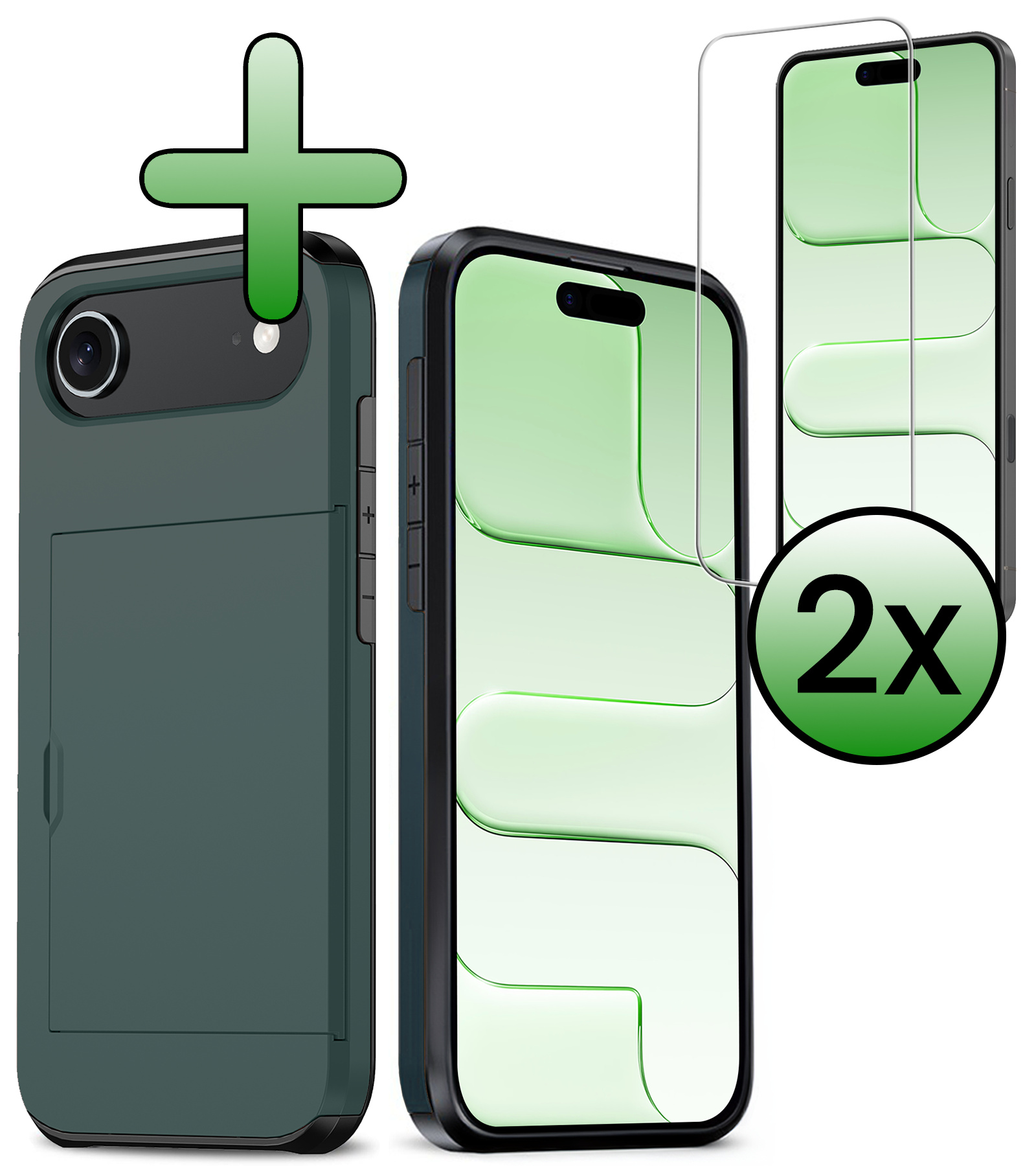 BASEY. BASEY. iPhone Air Hoesje Pashouder Hard Met 2x Screenprotector - Donker Blauw