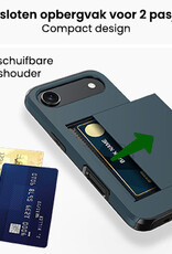 BASEY. BASEY. iPhone Air Hoesje Pashouder Hard Met 2x Screenprotector - Donker Blauw