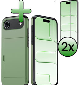 BASEY. BASEY. iPhone Air Hoesje Pashouder Hard Met 2x Screenprotector - Donker Groen