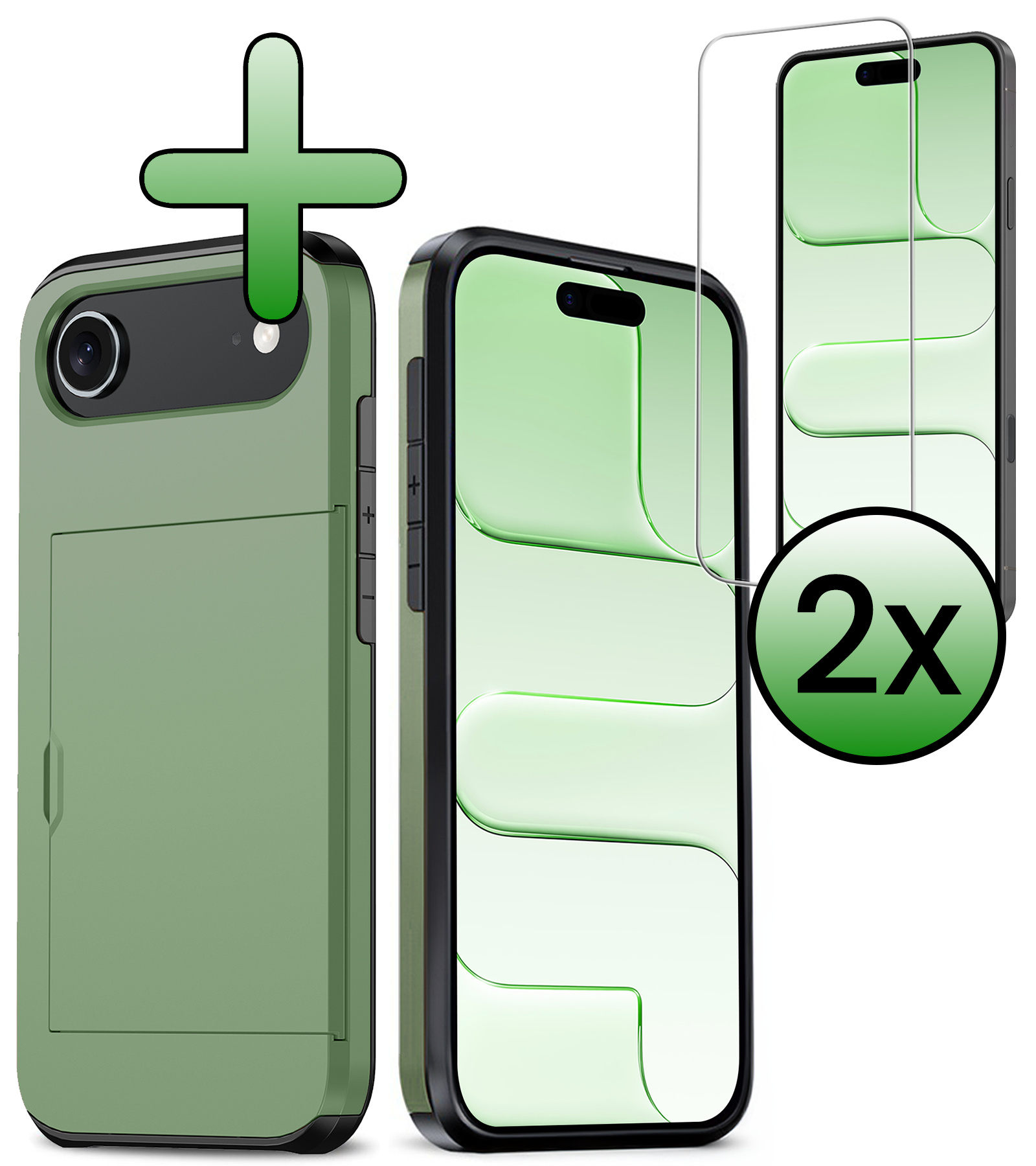 BASEY. BASEY. iPhone Air Hoesje Pashouder Hard Met 2x Screenprotector - Donker Groen