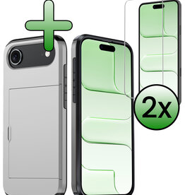 BASEY. BASEY. iPhone Air Hoesje Pashouder Hard Met 2x Screenprotector - Grijs