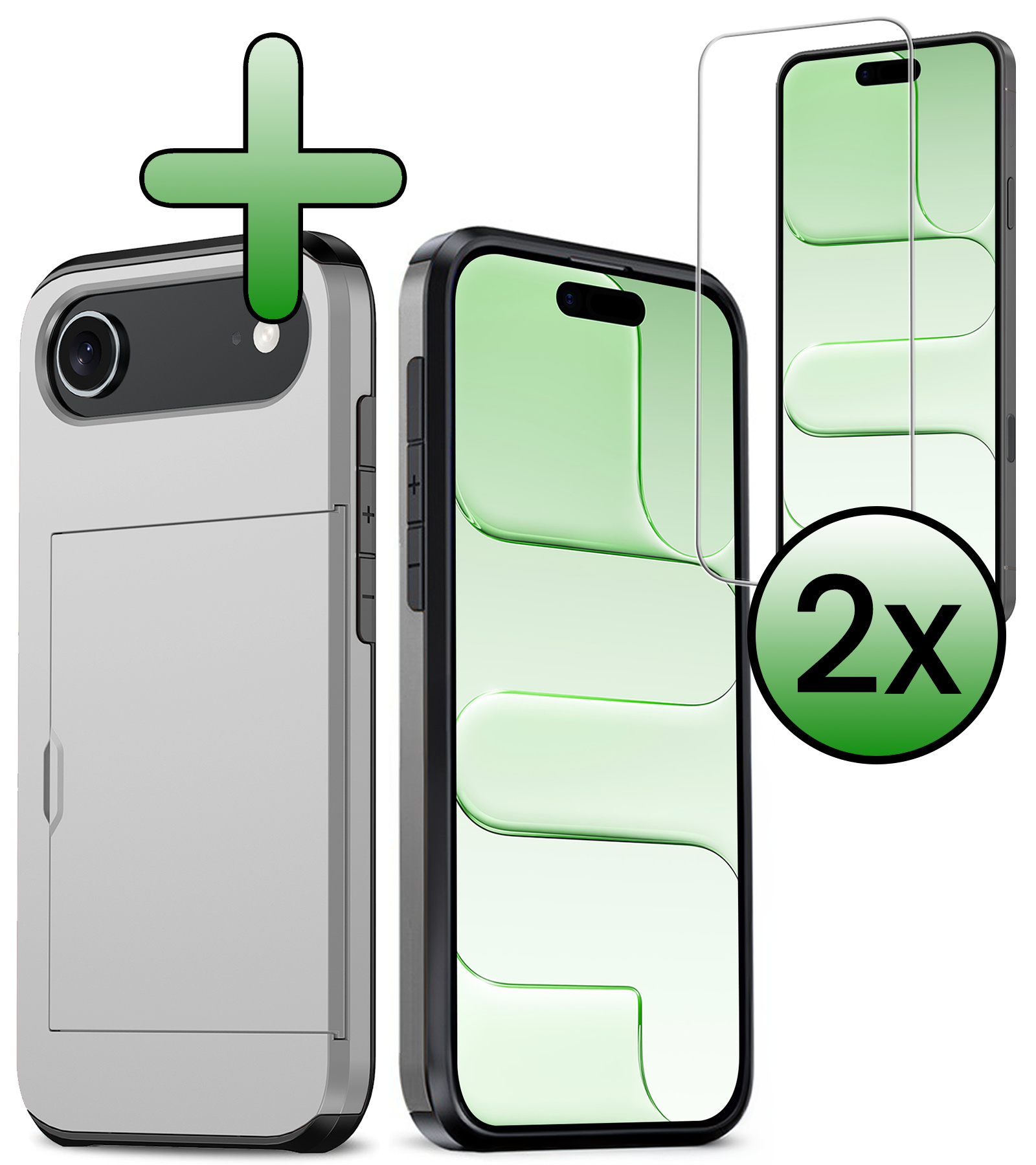 BASEY. BASEY. iPhone Air Hoesje Pashouder Hard Met 2x Screenprotector - Grijs