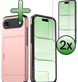 BASEY. BASEY. iPhone Air Hoesje Pashouder Hard Met 2x Screenprotector - Rosé Goud