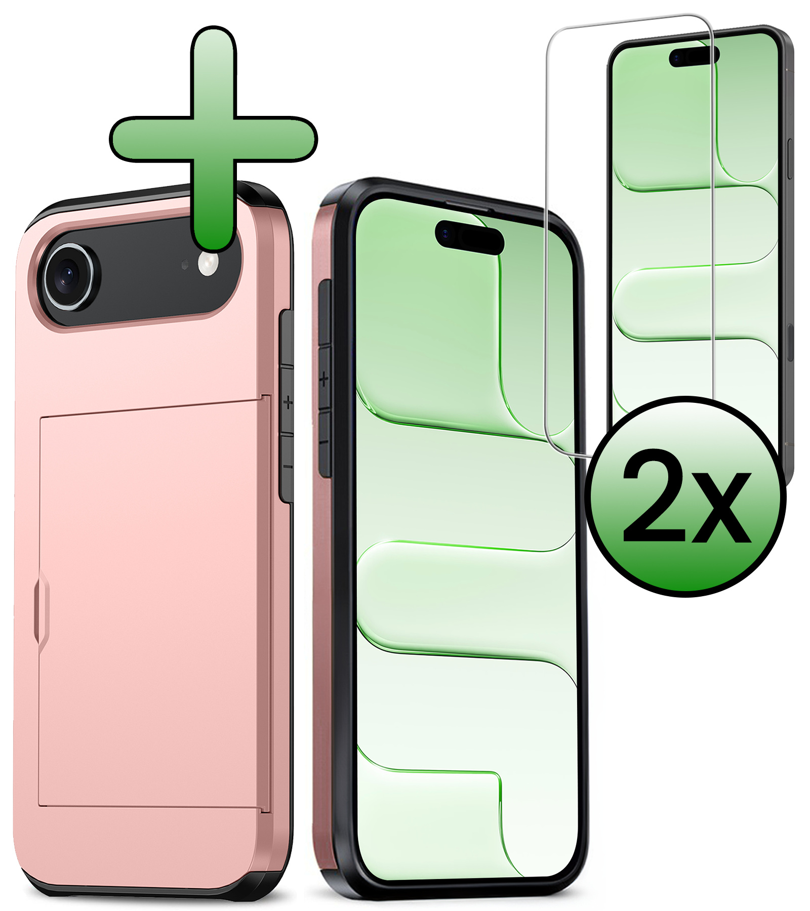 BASEY. BASEY. iPhone Air Hoesje Pashouder Hard Met 2x Screenprotector - Rosé Goud