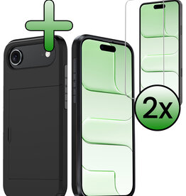 BASEY. BASEY. iPhone Air Hoesje Pashouder Hard Met 2x Screenprotector - Zwart