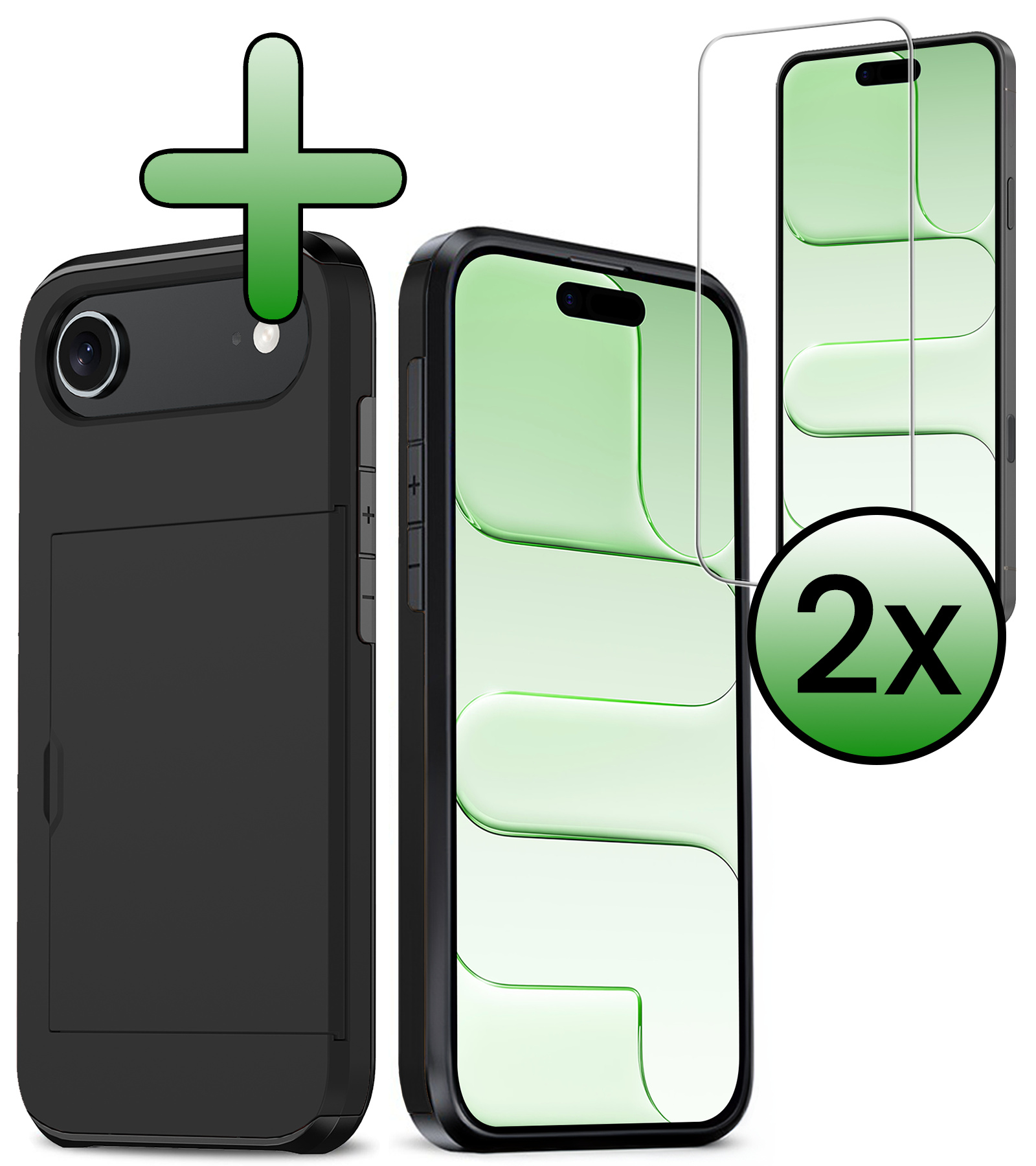 BASEY. BASEY. iPhone Air Hoesje Pashouder Hard Met 2x Screenprotector - Zwart