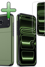 BASEY. BASEY. iPhone 17 Pro Hoesje Pashouder Hard Met Screenprotector - Donker Groen