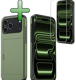 BASEY. BASEY. iPhone 17 Pro Hoesje Pashouder Hard Met Screenprotector - Donker Groen