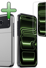 BASEY. BASEY. iPhone 17 Pro Hoesje Pashouder Hard Met Screenprotector - Grijs