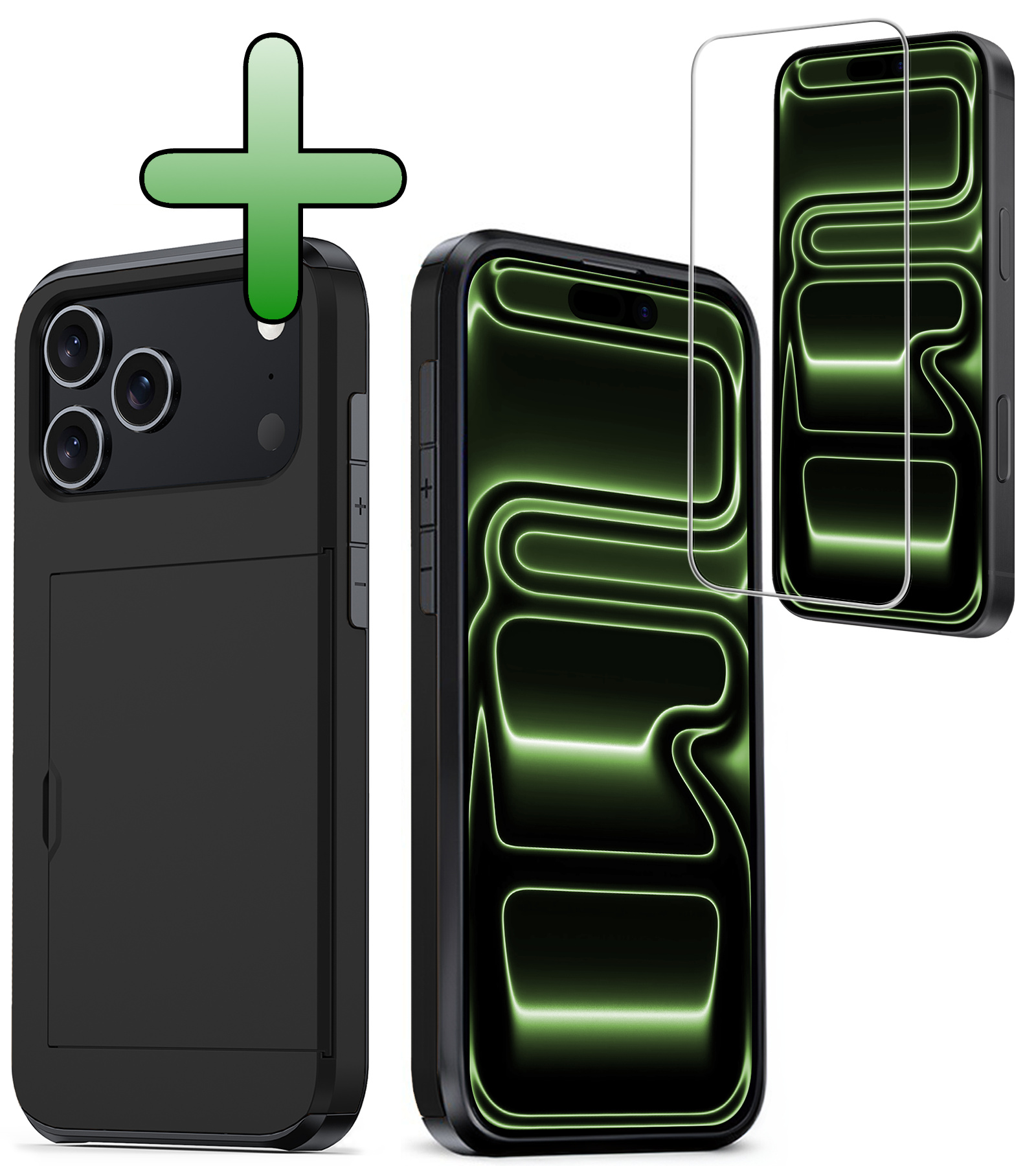 BASEY. BASEY. iPhone 17 Pro Hoesje Pashouder Hard Met Screenprotector - Zwart