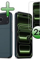 BASEY. BASEY. iPhone 17 Pro Hoesje Pashouder Hard Met 2x Screenprotector - Donker Blauw