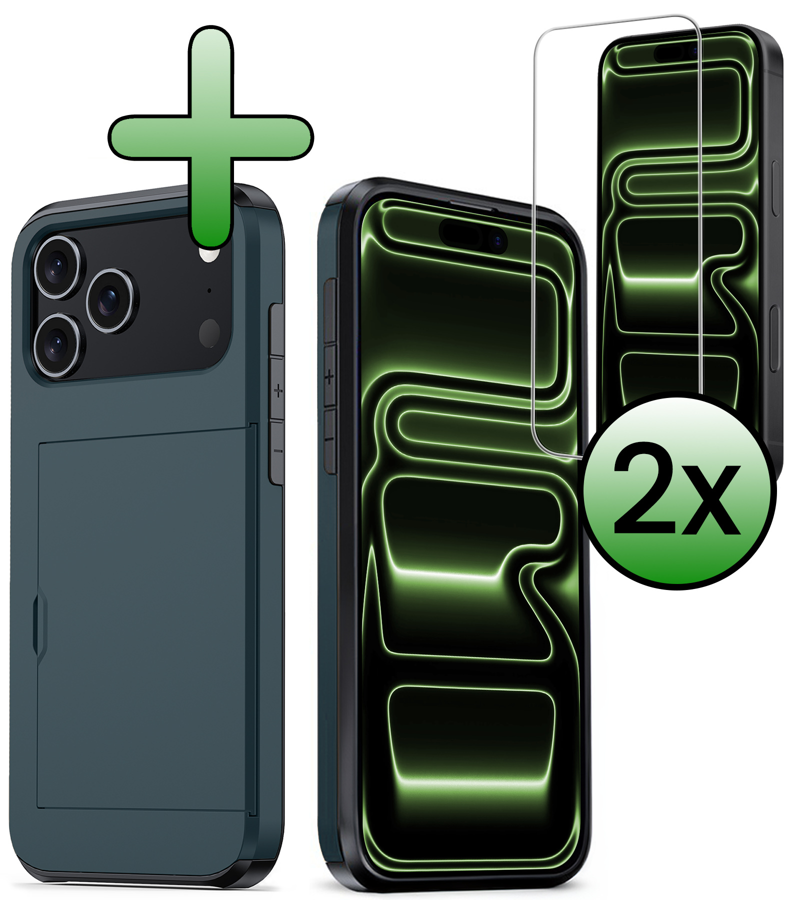 BASEY. BASEY. iPhone 17 Pro Hoesje Pashouder Hard Met 2x Screenprotector - Donker Blauw