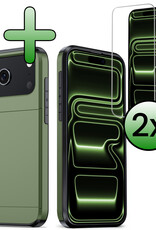 BASEY. BASEY. iPhone 17 Pro Hoesje Pashouder Hard Met 2x Screenprotector - Donker Groen