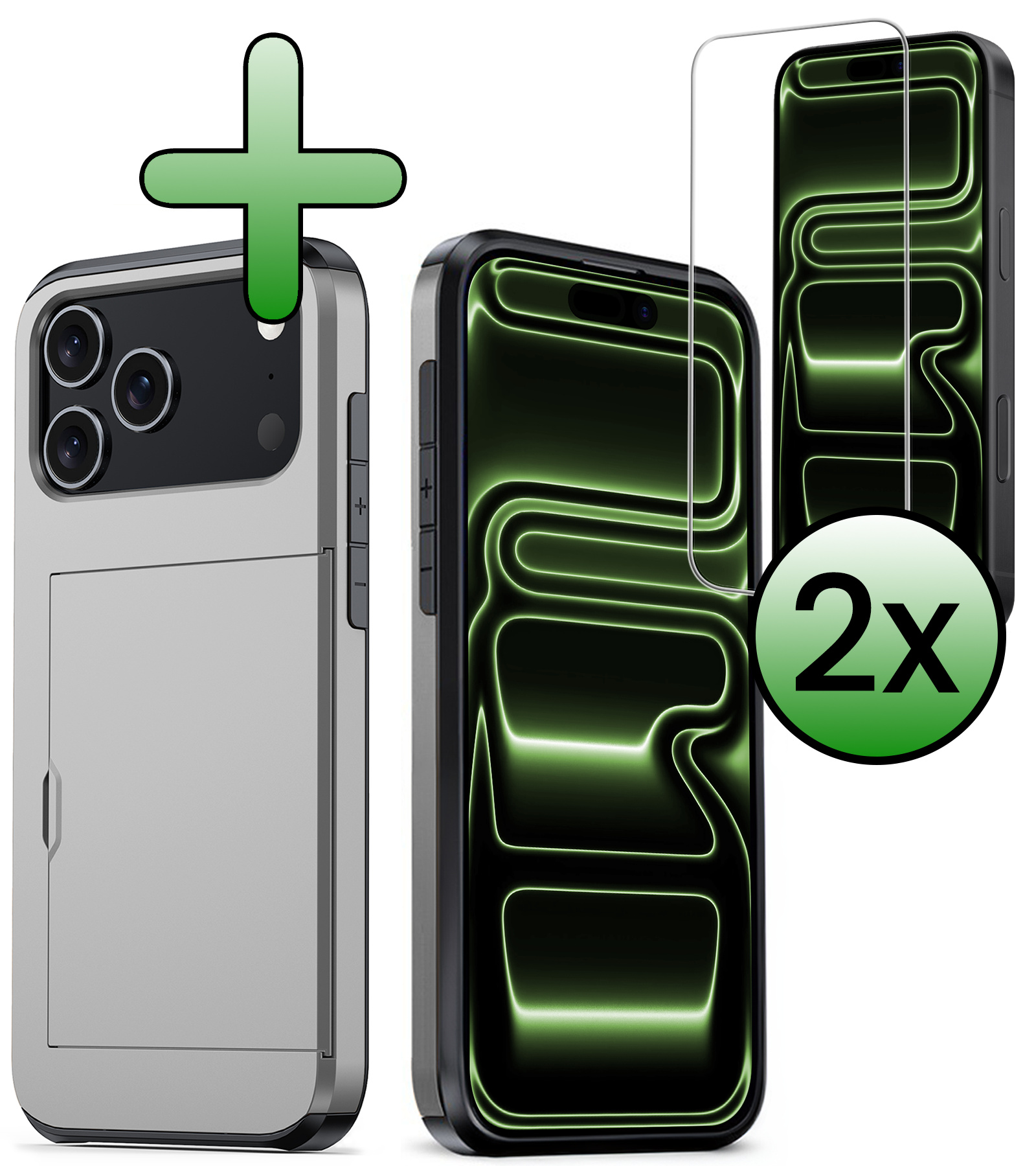 BASEY. BASEY. iPhone 17 Pro Hoesje Pashouder Hard Met 2x Screenprotector - Grijs