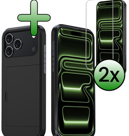 BASEY. BASEY. iPhone 17 Pro Hoesje Pashouder Hard Met 2x Screenprotector - Zwart