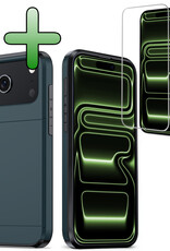 BASEY. BASEY. iPhone 17 Pro Max Hoesje Pashouder Hard Met Screenprotector - Donker Blauw