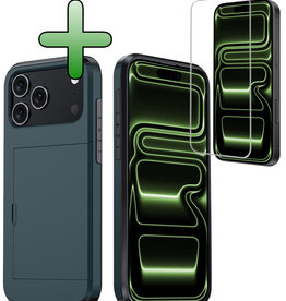 BASEY. BASEY. iPhone 17 Pro Max Hoesje Pashouder Hard Met Screenprotector - Donker Blauw