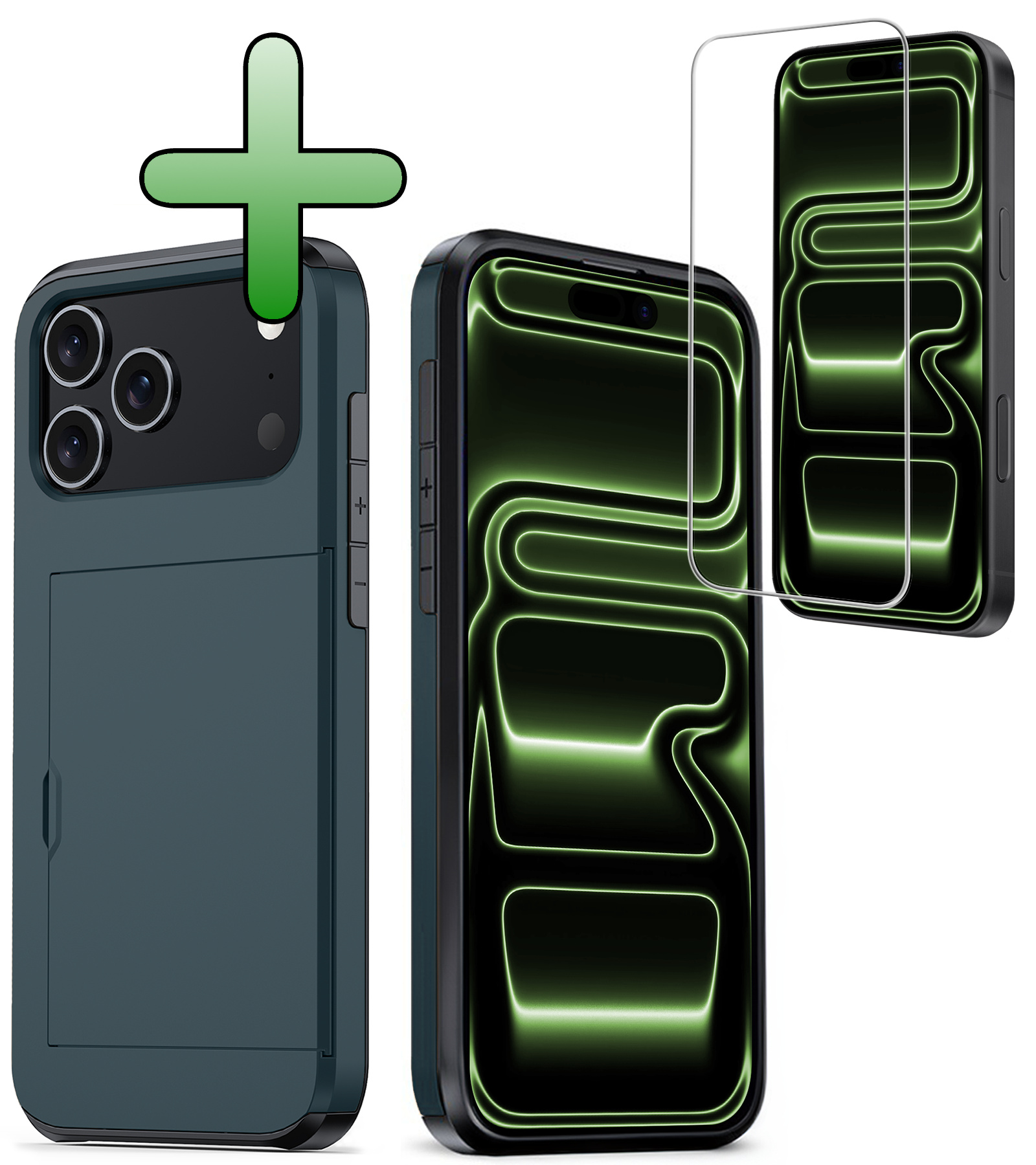 BASEY. BASEY. iPhone 17 Pro Max Hoesje Pashouder Hard Met Screenprotector - Donker Blauw