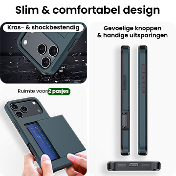 BASEY. BASEY. iPhone 17 Pro Max Hoesje Pashouder Hard Met Screenprotector - Donker Blauw