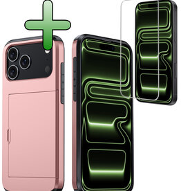 BASEY. BASEY. iPhone 17 Pro Max Hoesje Pashouder Hard Met Screenprotector - Rosé Goud