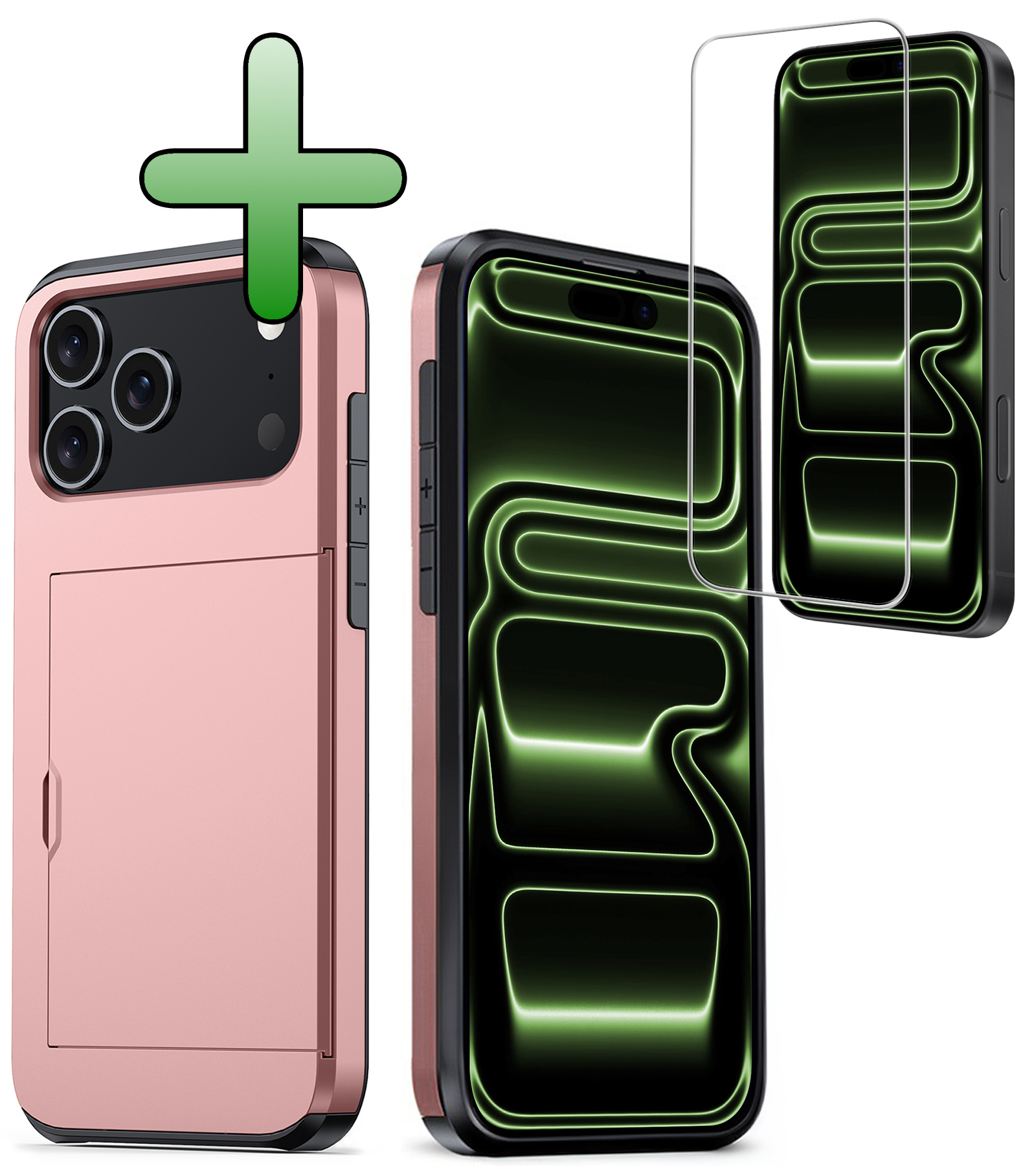 BASEY. BASEY. iPhone 17 Pro Max Hoesje Pashouder Hard Met Screenprotector - Rosé Goud