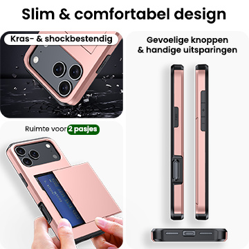 BASEY. BASEY. iPhone 17 Pro Max Hoesje Pashouder Hard Met Screenprotector - Rosé Goud
