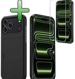 BASEY. BASEY. iPhone 17 Pro Max Hoesje Pashouder Hard Met Screenprotector - Zwart