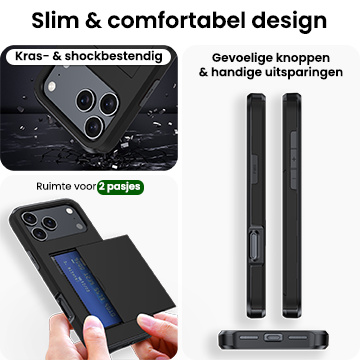 BASEY. BASEY. iPhone 17 Pro Max Hoesje Pashouder Hard Met Screenprotector - Zwart