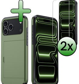 BASEY. BASEY. iPhone 17 Pro Max Hoesje Pashouder Hard Met 2x Screenprotector - Donker Groen