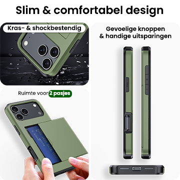 BASEY. BASEY. iPhone 17 Pro Max Hoesje Pashouder Hard Met 2x Screenprotector - Donker Groen