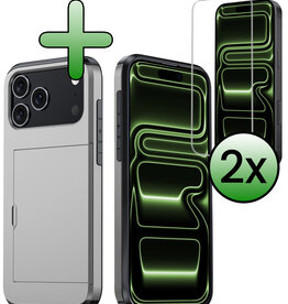 BASEY. BASEY. iPhone 17 Pro Max Hoesje Pashouder Hard Met 2x Screenprotector - Grijs