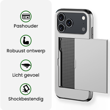BASEY. BASEY. iPhone 17 Pro Max Hoesje Pashouder Hard Met 2x Screenprotector - Grijs