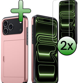 BASEY. BASEY. iPhone 17 Pro Max Hoesje Pashouder Hard Met 2x Screenprotector - Rosé Goud