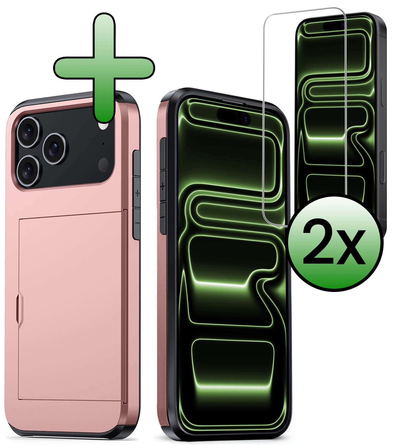 BASEY. BASEY. iPhone 17 Pro Max Hoesje Pashouder Hard Met 2x Screenprotector - Rosé Goud