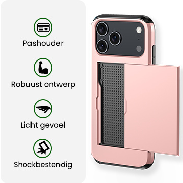 BASEY. BASEY. iPhone 17 Pro Max Hoesje Pashouder Hard Met 2x Screenprotector - Rosé Goud