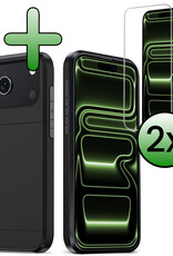 BASEY. BASEY. iPhone 17 Pro Max Hoesje Pashouder Hard Met 2x Screenprotector - Zwart