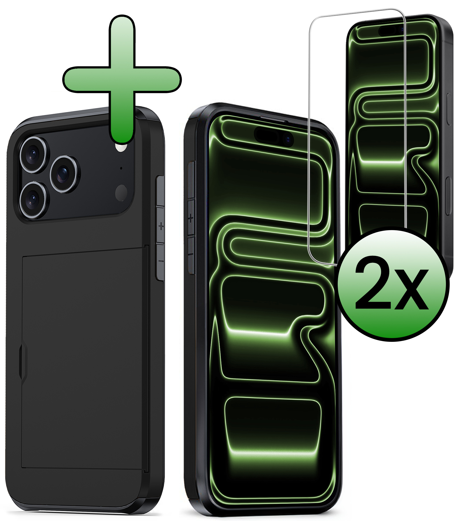 BASEY. BASEY. iPhone 17 Pro Max Hoesje Pashouder Hard Met 2x Screenprotector - Zwart