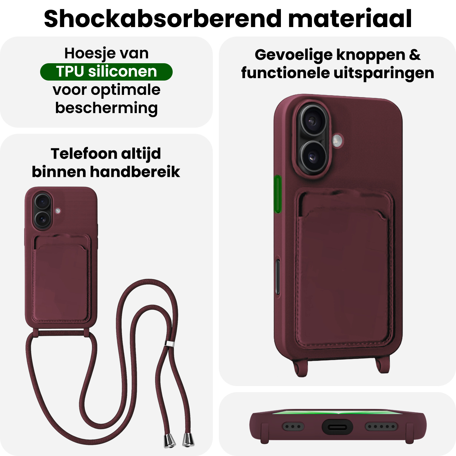 BASEY. BASEY. iPhone 17 Hoesje Pashouder met Koord - Aubergine