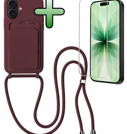 BASEY. BASEY. iPhone 17 Hoesje Pashouder met Koord Met Screenprotector - Aubergine