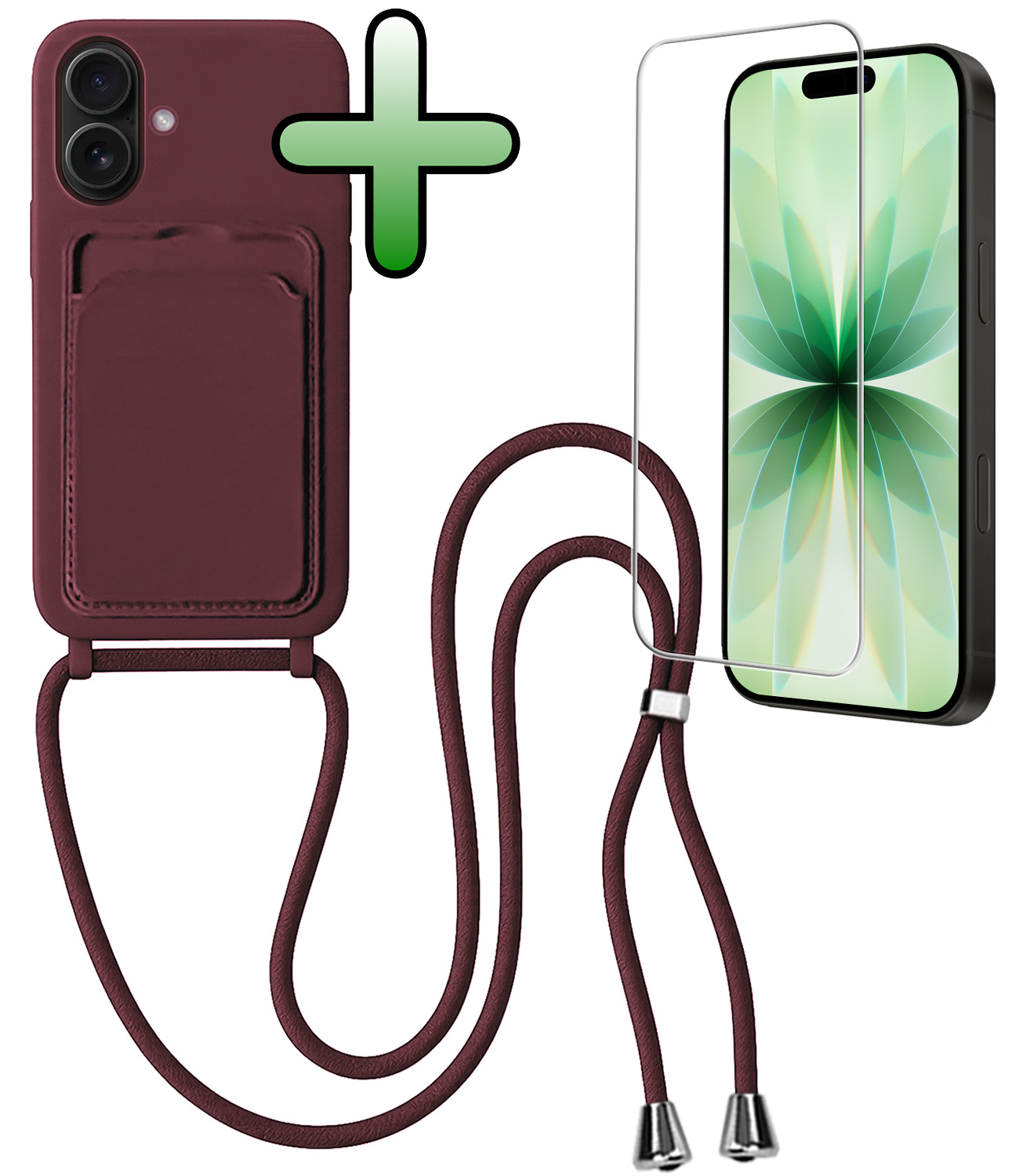 BASEY. BASEY. iPhone 17 Hoesje Pashouder met Koord Met Screenprotector - Aubergine