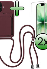 BASEY. BASEY. iPhone 17 Hoesje Pashouder met Koord Met 2x Screenprotector - Aubergine