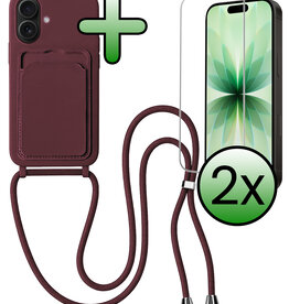 BASEY. BASEY. iPhone 17 Hoesje Pashouder met Koord Met 2x Screenprotector - Aubergine
