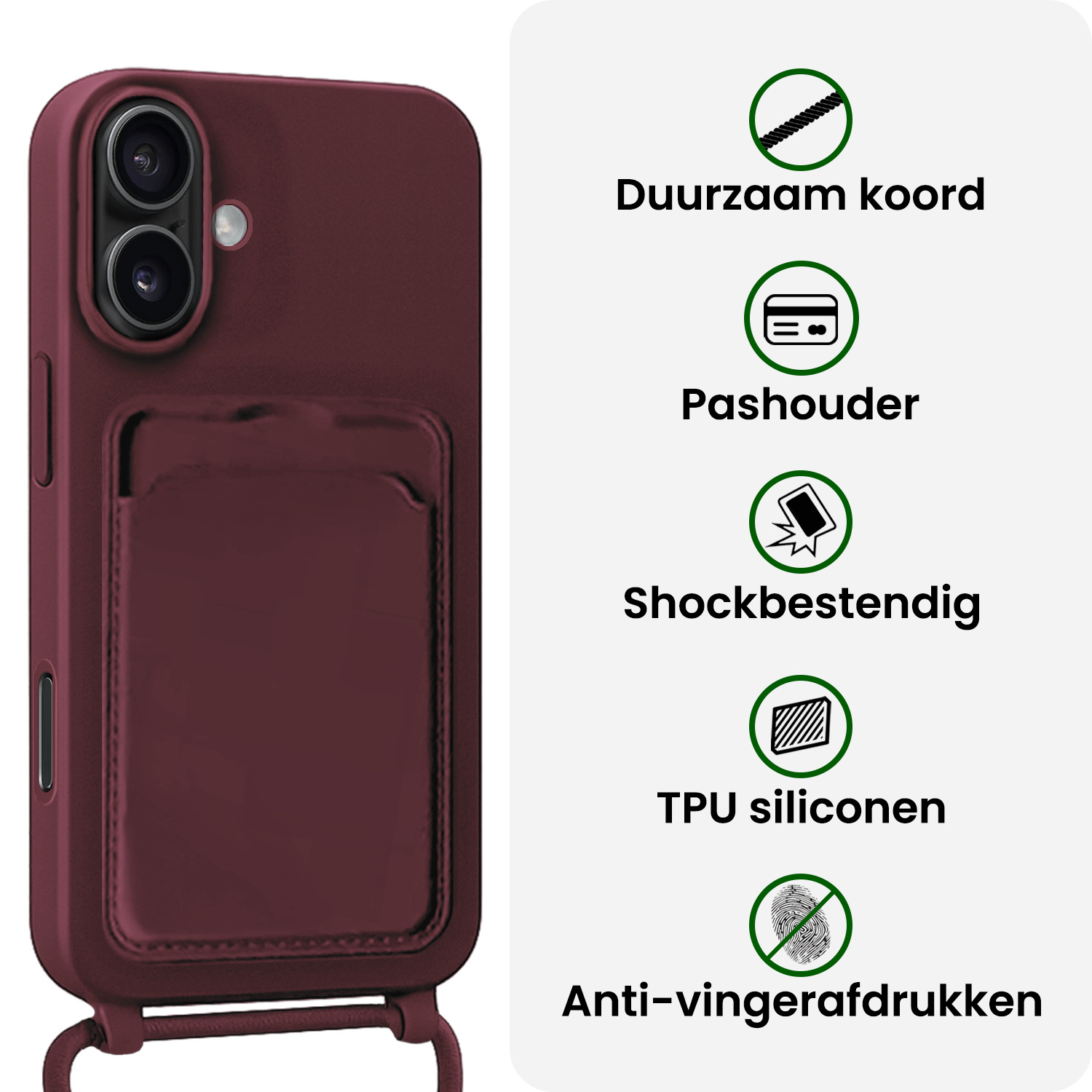 BASEY. BASEY. iPhone 17 Hoesje Pashouder met Koord Met 2x Screenprotector - Aubergine