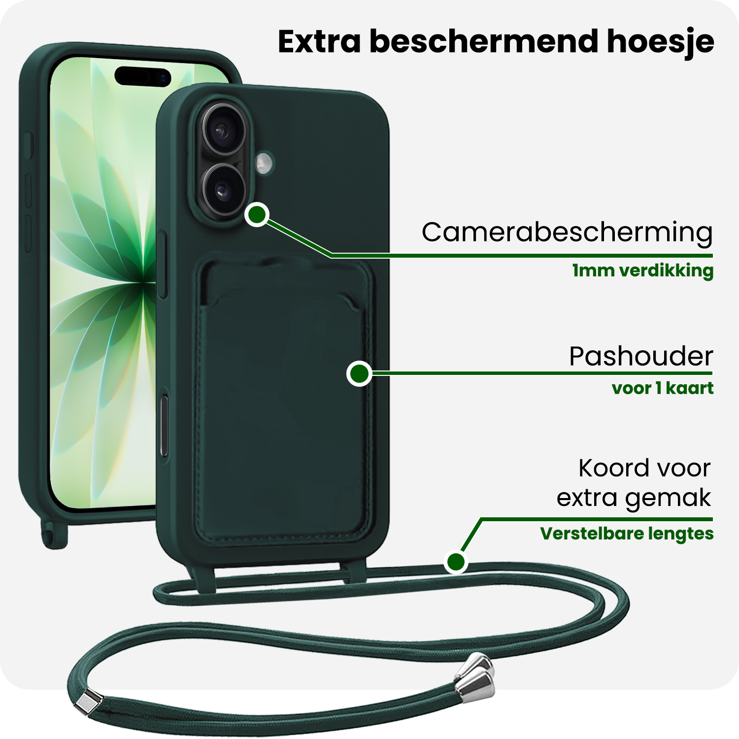 BASEY. BASEY. iPhone 17 Hoesje Pashouder met Koord - Donkergroen - 2 PACK