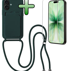 BASEY. BASEY. iPhone 17 Hoesje Pashouder met Koord Met Screenprotector - Donkergroen