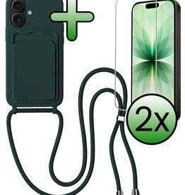 BASEY. BASEY. iPhone 17 Hoesje Pashouder met Koord Met 2x Screenprotector - Donkergroen