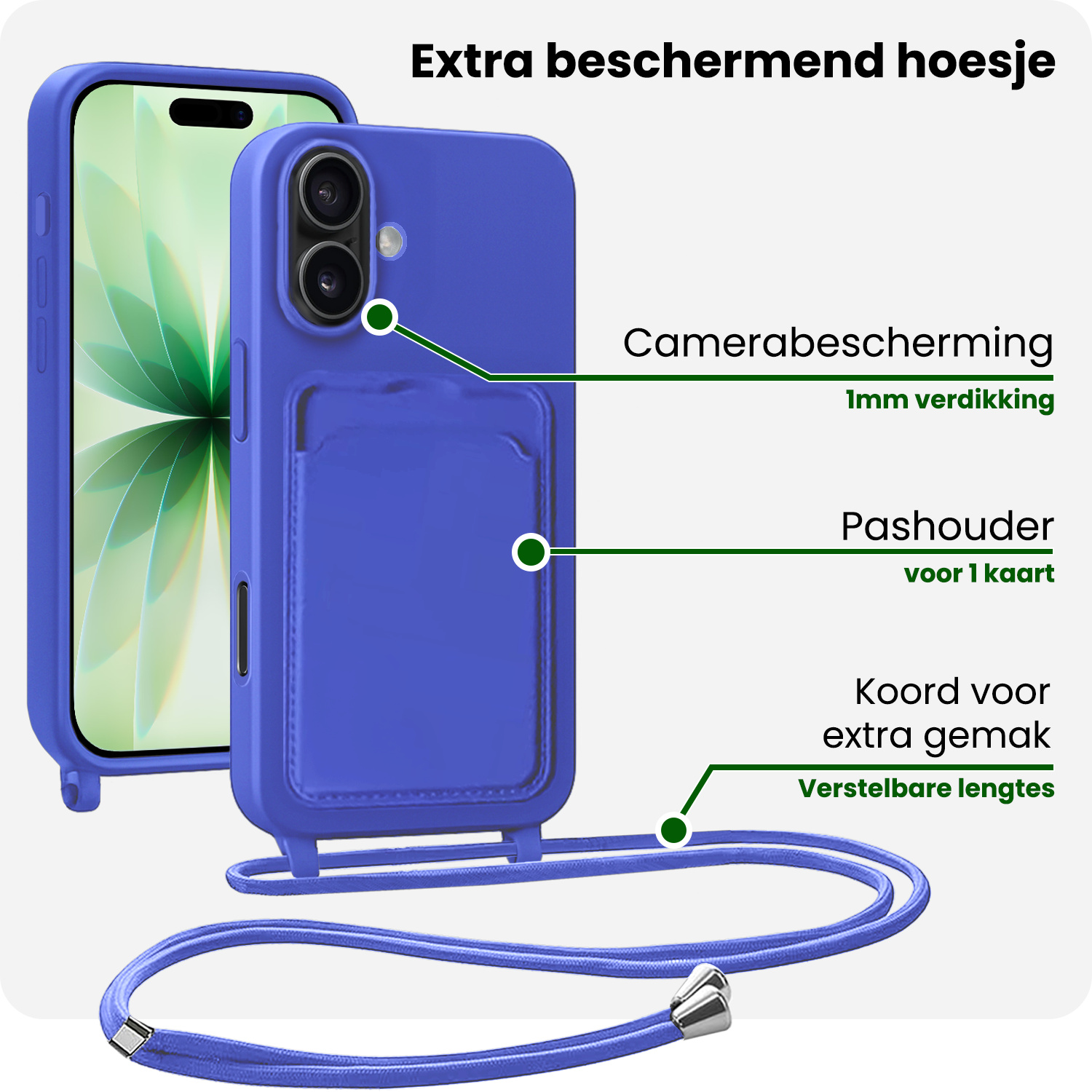 BASEY. BASEY. iPhone 17 Hoesje Pashouder met Koord - Fel Blauw