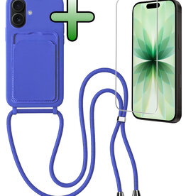 BASEY. BASEY. iPhone 17 Hoesje Pashouder met Koord Met Screenprotector - Fel Blauw