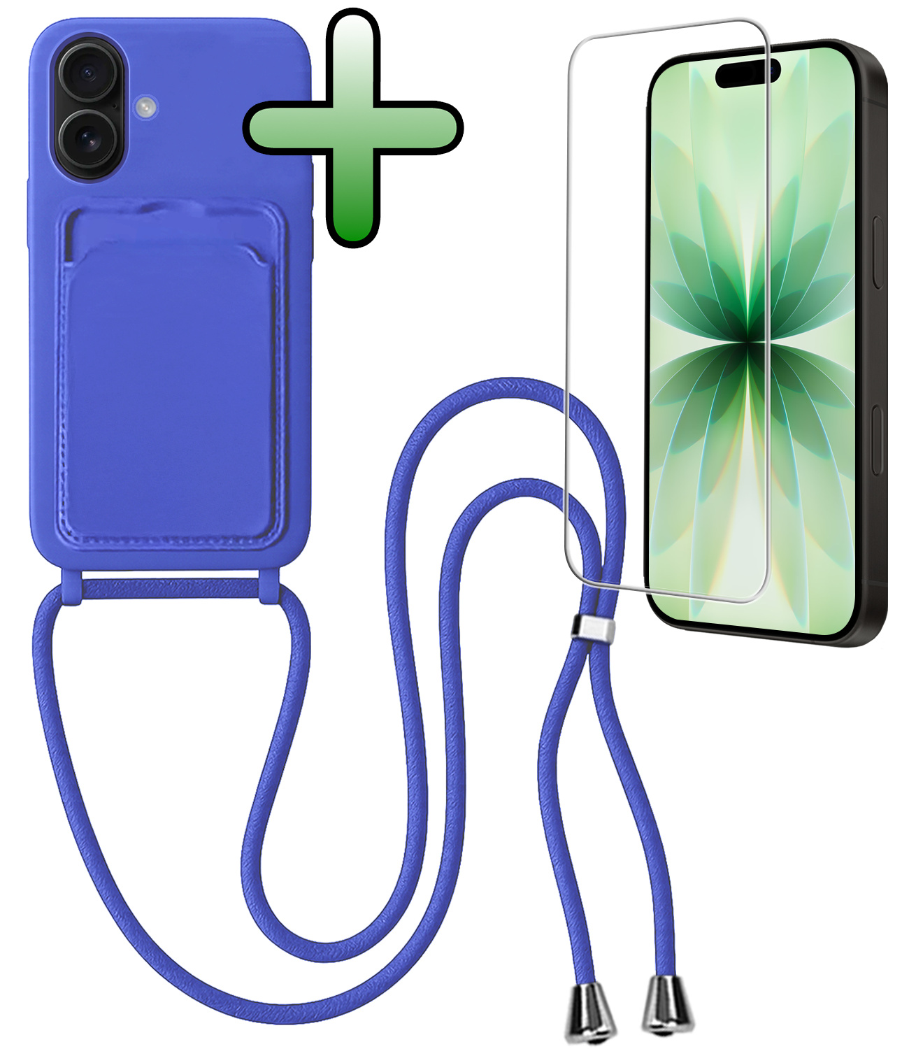 BASEY. BASEY. iPhone 17 Hoesje Pashouder met Koord Met Screenprotector - Fel Blauw