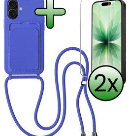 BASEY. BASEY. iPhone 17 Hoesje Pashouder met Koord Met 2x Screenprotector - Fel Blauw